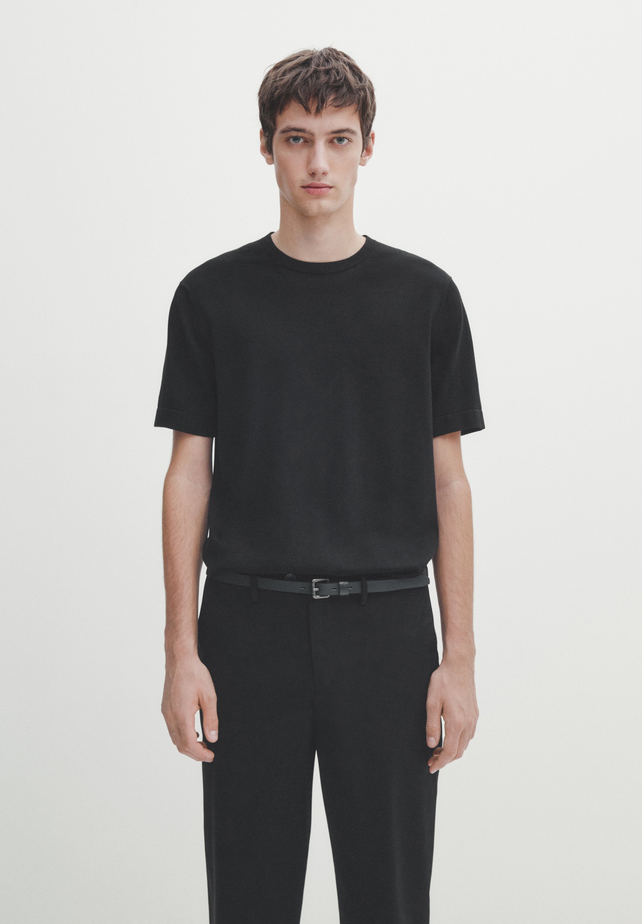 Massimo Dutti SHORT SLEEVE - Basic T-shirt - black - Zalando