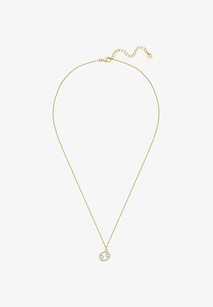 Collier en chaîne en or présentant un pendentif zodiacal rond orné de petites pierres précieuses claires, offrant une apparence délicate et raffinée.