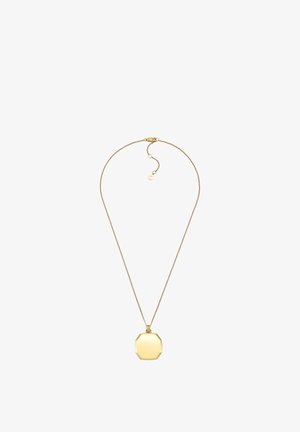 Halskette in Goldton mit einem achteckigen Anhänger. Die Kette verfügt über einen sicheren Verschluss und eine verstellbare Länge mit einem kleinen Anhänger als Akzent.