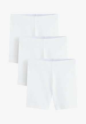 Valged puuvillasegused lühikesed püksid, millel on sile tekstuur, elastne vöökoht ja lihtne disain. Komplekt sisaldab kolme identsed paari.