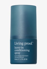 Leave-in balsamspray i en flaske med blå frostfarve og mat finish. Har hvid tekst og en spraydyse. Kapacitet: 50 mL.