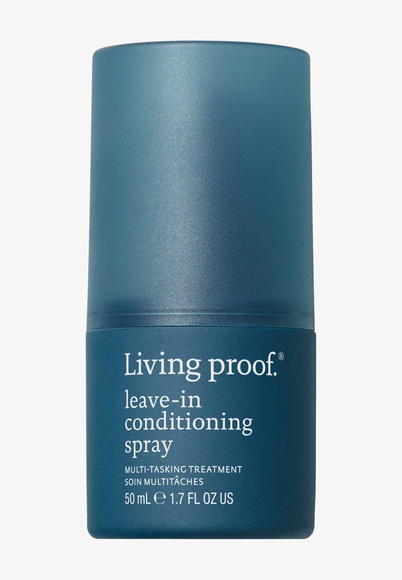 Leave-in balsamspray i en flaske med blå frostfarve og mat finish. Har hvid tekst og en spraydyse. Kapacitet: 50 mL.
