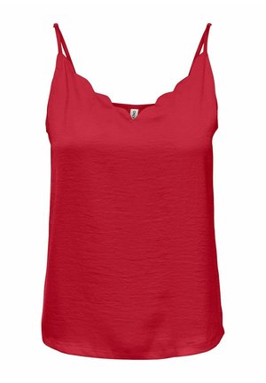 Haut sans manches rouge avec un décolleté festonné et des fines bretelles. Fabriqué en tissu texturé, présentant un ourlet droit et une coupe décontractée.