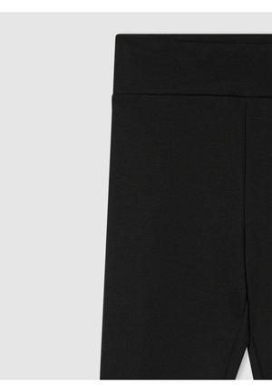 Leggings neri con una cintura ampia, realizzati in un tessuto liscio e elastico con un finish uniforme e senza motivi o dettagli visibili.