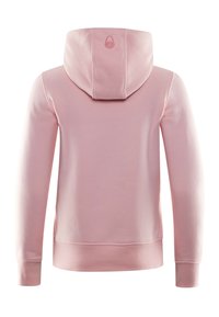 Sudadera con capucha rosa de corte relajado, fabricada en material de algodón, con puños acanalados y un detalle del logo en la parte posterior de la capucha.