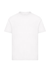 White cotton t-shirt with short sleeves, a round neckline, and a plain design. Fabric appears smooth and untextured, no visible branding.