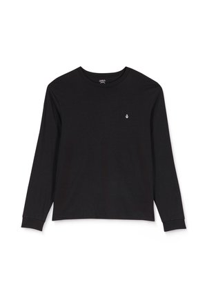 Zwarte katoenen shirt met lange mouwen, ronde halslijn en een klein wit logo op de linkerborst. Effen ontwerp en ontspannen pasvorm.