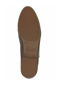Brown shoe sole with a textured rubber surface and flat design. Features a stamped logo "Caprice" and size "4½". Smooth edges.