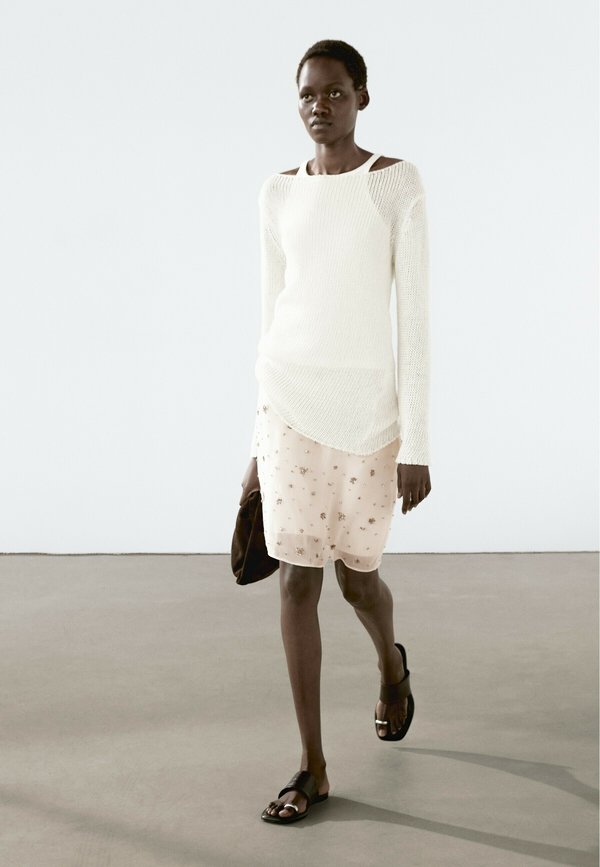 WITH RHINESTONES  - A-line skirt - beige