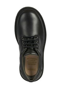 Scarpa in pelle nera con punta tondeggiante, design con lacci e parte superiore testurizzata. Presenta un marchio sulla linguetta e una soletta rimovibile.