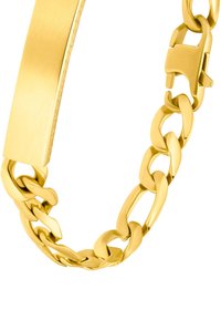 Pulsera de oro con eslabones entrelazados, acabado pulido y cierre rectangular, que presenta superficies suaves y brillantes.
