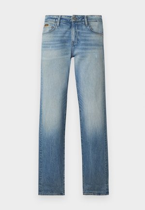 Helle blaue Denim-Jeans mit geradem Schnitt, ausgeblichenem Waschung, Fünf-Taschen-Design, Logopatch am Bund und farblich abgestimmten Nähdetails.