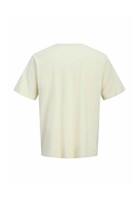 T-shirt uni beige clair à manches courtes, montré de dos avec un col rond et sans motifs ni logos visibles.