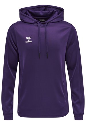 Lila Kapuzenpullover aus glattem, leichtem Stoff mit Logo vorne, Kordelzugkapuze und langen Ärmeln.