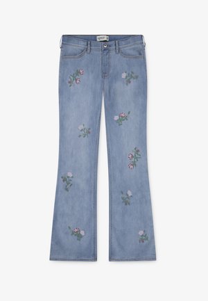 Abercrombie & Fitch HIGH RISE FLARE FLORAL - Calças de ganga bootcut - mottled light blue