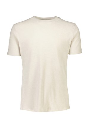 T-shirt med kort ärm i ljusbeige, tillverkad av mjuk bomull. Har en rund halsringning och en slät yta utan mönster eller grafik.