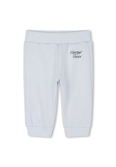 Lichtblauwe katoenen sweatpants met geribbelde boorden en tailleband. Voorzien van een geborduurd "Kenzo Paris"-logo in donkerblauw aan de zijkant.