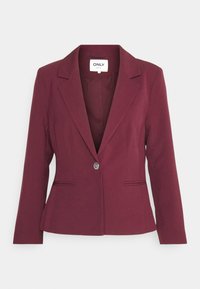 Burgundská sako vyrobená z texturované látky, s klopovým límcem, jedním knoflíkovým zapínáním a dvěma předními kapsami s švem.