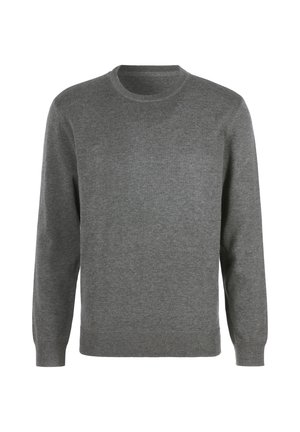 Gray, long-sleeve sweater made of soft knit fabric. Features a crew neckline and ribbed cuffs and hem for a snug fit.