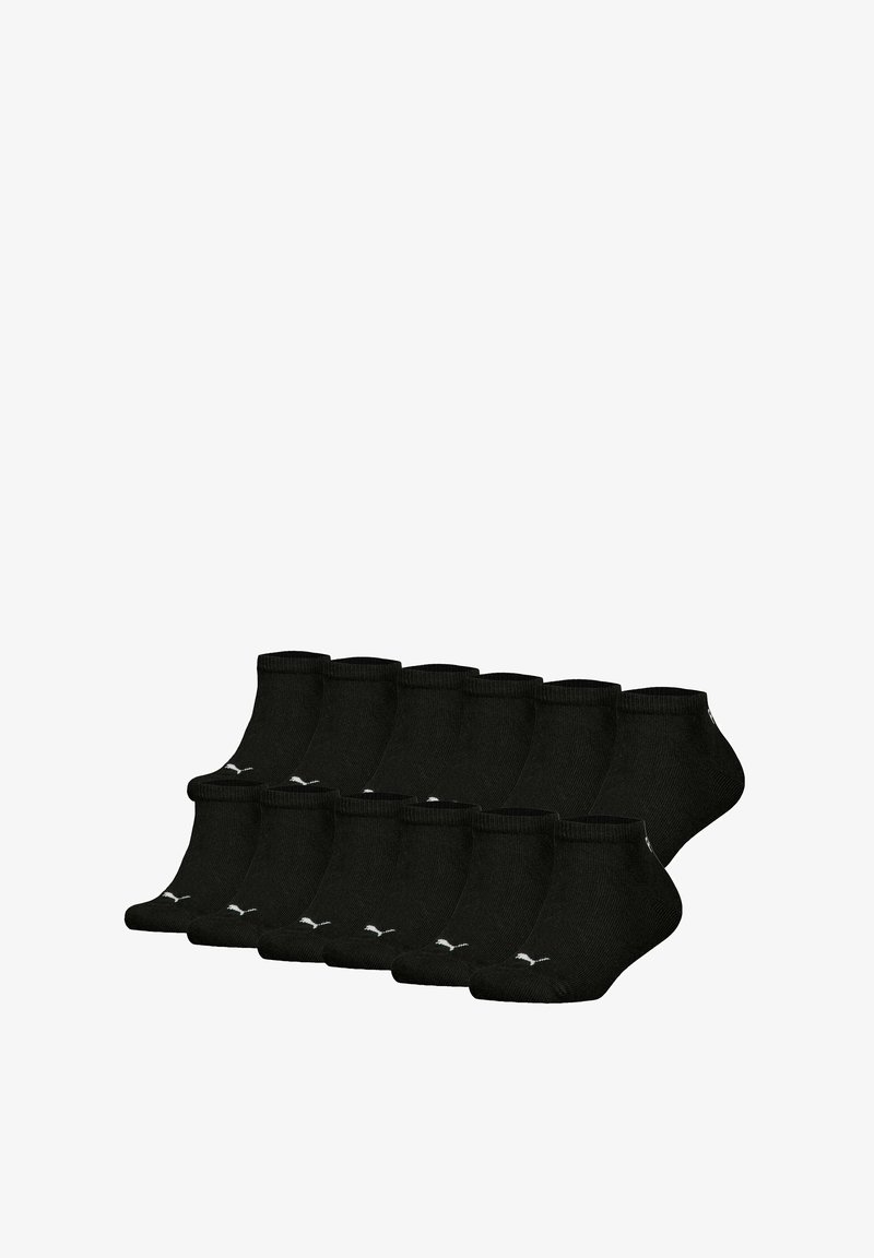 Czarne skarpetki do kostek, z mieszanki bawełny, z prążkowanymi mankietami. Jedenaście par z małym białym logo po boku. Gładka tekstura, jednolity design.