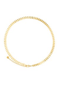 Collier en chaîne dorée avec un design en chevron, texture lisse et fermoir à ressort. Longueur ajustable avec une petite extension de chaîne.