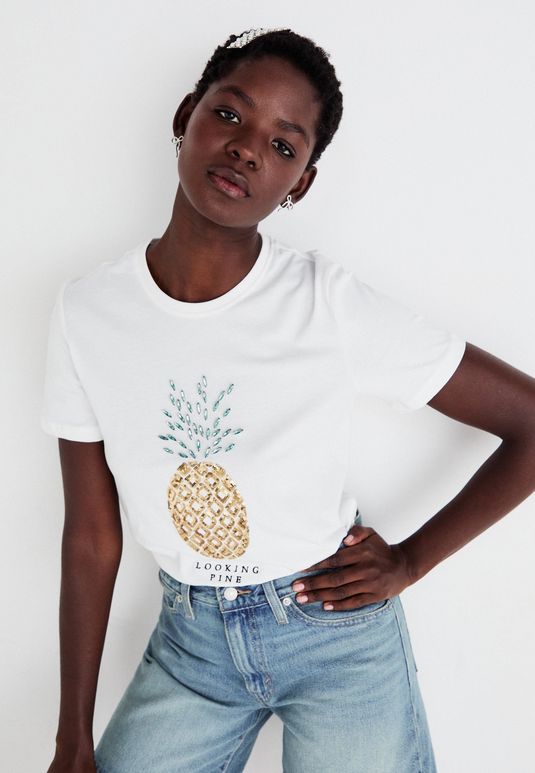 ONLY ONLKITA LIFE PINEAPPLE - Print T-shirt - bright white