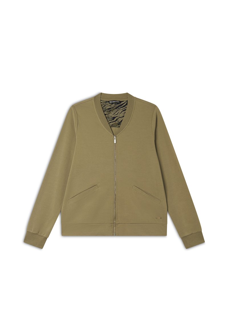 Freddy E COLLO IN CON DETTAGLI ANIMALIER - Felpa con zip - aloe zebra animalier