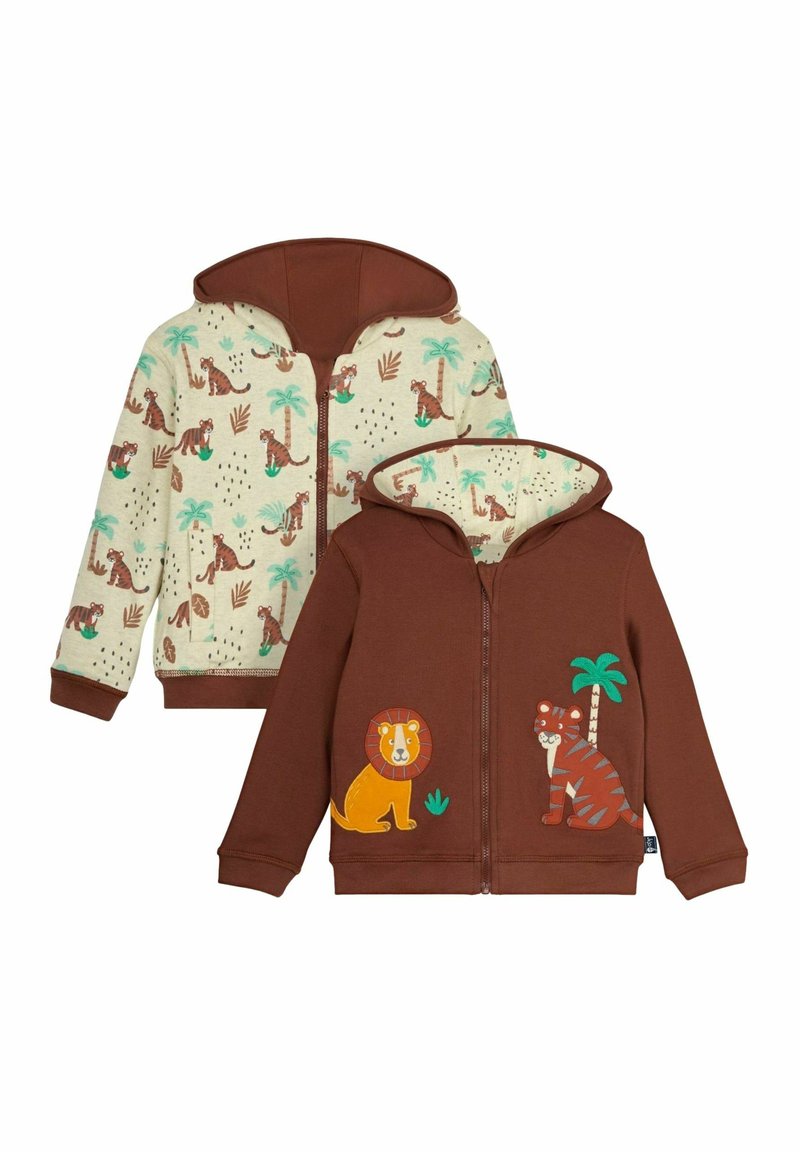JoJo Maman Bébé HIPPO APPLIQUE REVERSIBLE HOODIE - Kardigán - brown safari animals