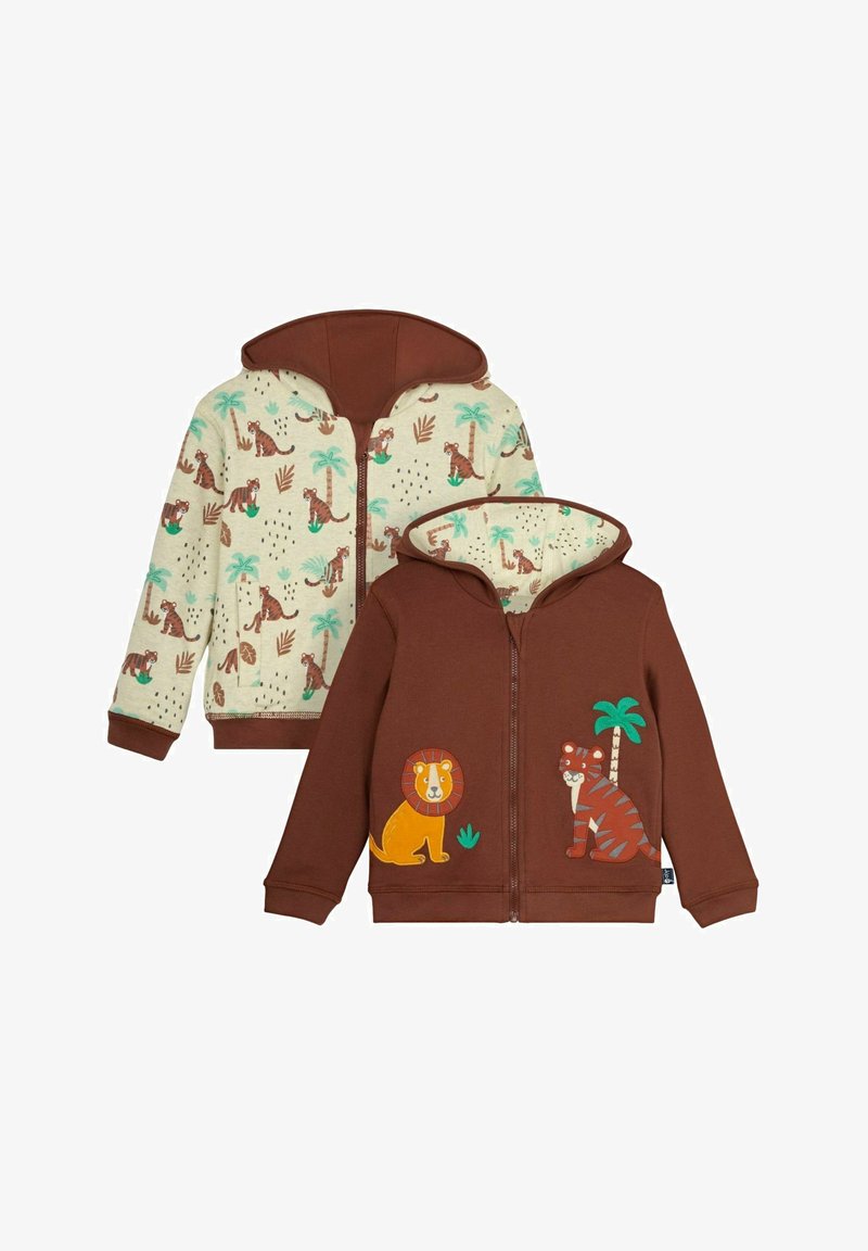 JoJo Maman Bébé HIPPO APPLIQUE REVERSIBLE HOODIE - Cardigan - brown safari animals