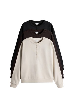 THE SET 3 PACK HENLEY - Felpa - black/chocolate brown/cream