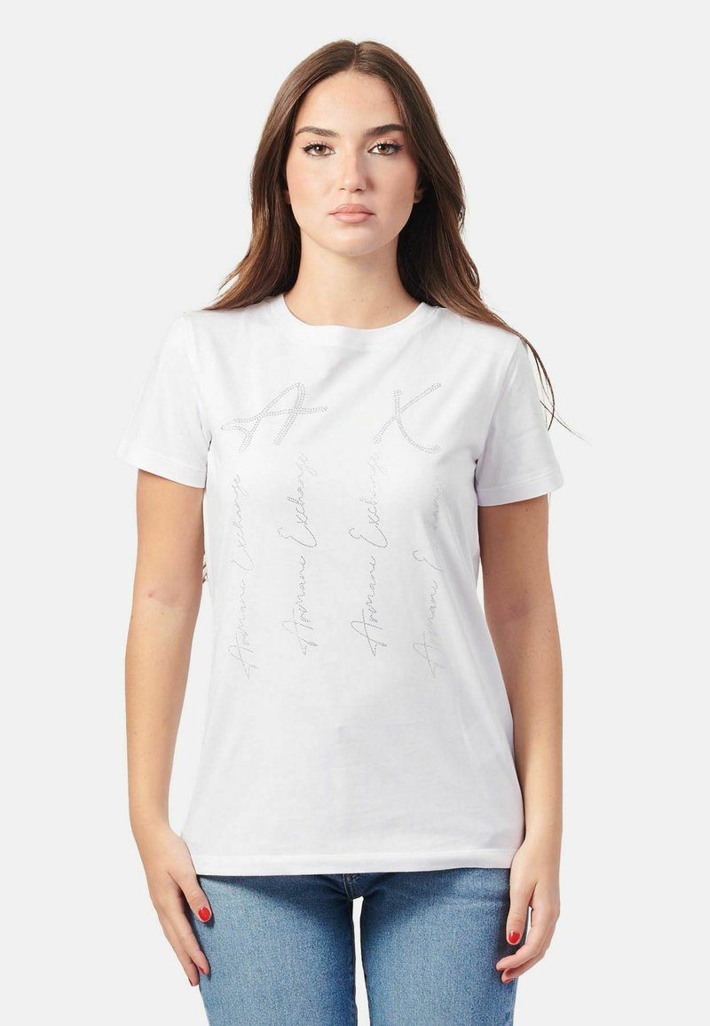 Armani Exchange CON STRASS - T-shirt con stampa - bianco