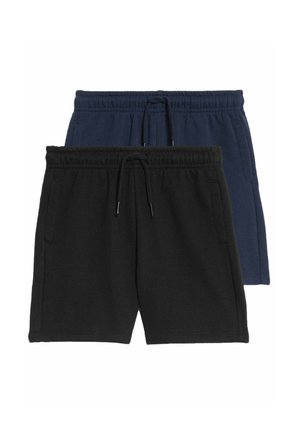 Schwarze und marineblaue Baumwollmischung-Shorts mit einem elastischen Bund und Kordelzug, ausgestattet mit seitlichen Taschen und einem einfachen Design.