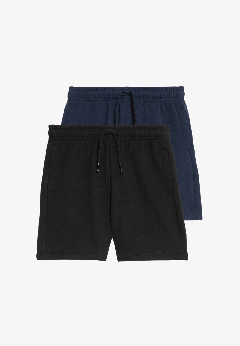 Shorts en mélange de coton noir et bleu marine avec une taille élastique et un cordon de serrage, dotés de poches latérales et d'un design simple.