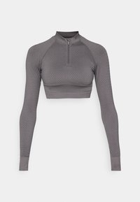 CROPPED SEAMLESS LONG SLEEVE TOP WITH 1/4 ZIP AND RACER BACK - Topper langermet - dark grey