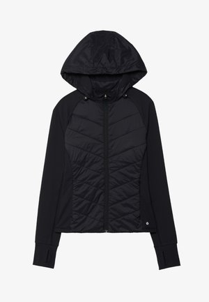 Must kapuutsiga jope, millel on pealiskihis tikitud ülemine osa ja tahke alumine osa. Omadusteks tõmblukk, küljetaskud ja pöidlarellidega varrukad.