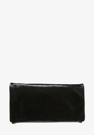 Schwarze Clutch-Geldbörse aus strukturiertem Leder, mit rechteckiger Form, glatter Oberfläche und ohne sichtbare Beschläge oder Akzente.