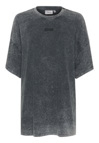 Overdimensioneret, T-shirt med korte ærmer i falmet mørkegrå bomuldsblanding. Har en rund hals og subtilt præget logo på brystet.
