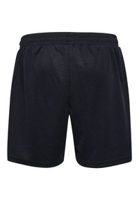 Svarta atletiska shorts i lätt tyg. Har ett elastiskt midjeband och en enkel, odekorerad design utan fickor.