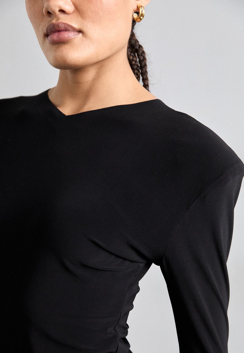 Chemise Femme Manches Longues Noire Avec Nœud - Taille 8, Italie, Polyester, Occasion Très Bon état