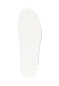 Semelle de chaussure en caoutchouc blanc avec un motif de semelle texturé, des rainures et des accents circulaires. Durable et adaptée à diverses surfaces.