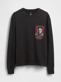 Μαύρο μακρυμάνικο μπλουζάκι με λαιμόκοψη και γραφική εκτύπωση χαρακτήρα από το "Stranger Things" στην τσέπη στο στήθος.