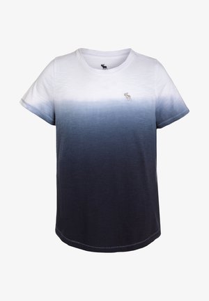Kortærmet T-shirt med hvid til mørkeblå gradient og lille elg-logo på venstre bryst.