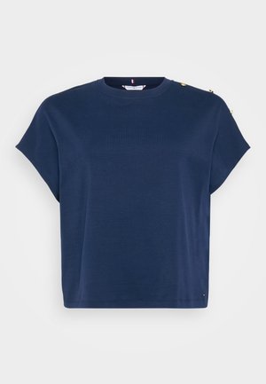 Tommy Hilfiger Curve BUTTON TEE - T-shirts med print - dark night navy