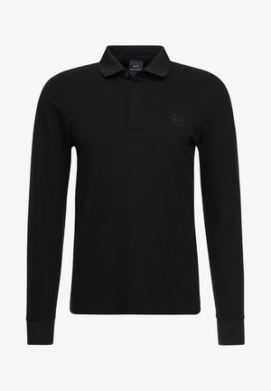 Polo shirt lungo nero in cotone, con colletto classico, patta con due bottoni e discreto logo sul petto.