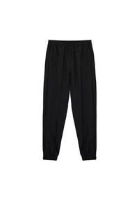 Pantalones deportivos negros con una cintura elástica, piernas ajustadas y puños elásticos. Fabricados con una tela suave y ligera.