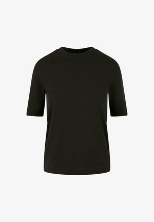 Zwart t-shirt met korte mouwen van katoen, met een ronde halslijn en een relaxte pasvorm. Glad textuur zonder zichtbare patronen of accenten.