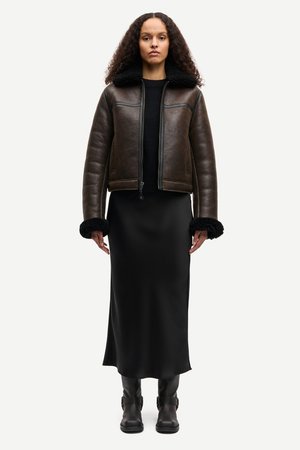 FREYA JACKET - Δερμάτινο μπουφάν - dark brown crackled