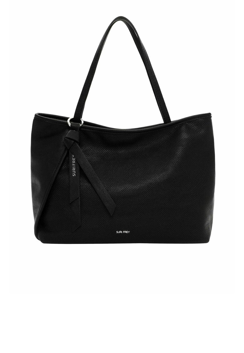 Sort tote bag lavet af tekstureret materiale. Har forlængede stropper, en glat silhuet og et dekorativt bånd med logo detaljer.