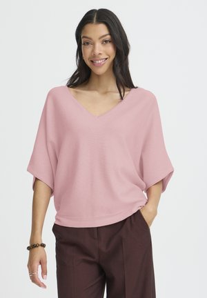 BYMMORLA VNECK SHORT SLEEVE - Navadna majica - parfait pink melange