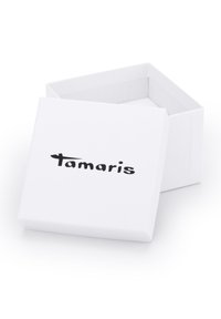 Weißer Karton mit Deckel, der auf der Vorderseite mit einem schwarzen "Tamaris"-Logo bedruckt ist. Innenraum ist leer und hat eine glatte Oberfläche.